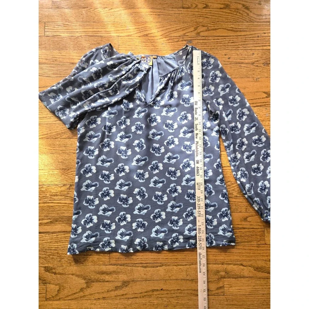 Tory Burch Womens 100% Silk Floral Semi Sheer Long Sleeve Blouse Size 6